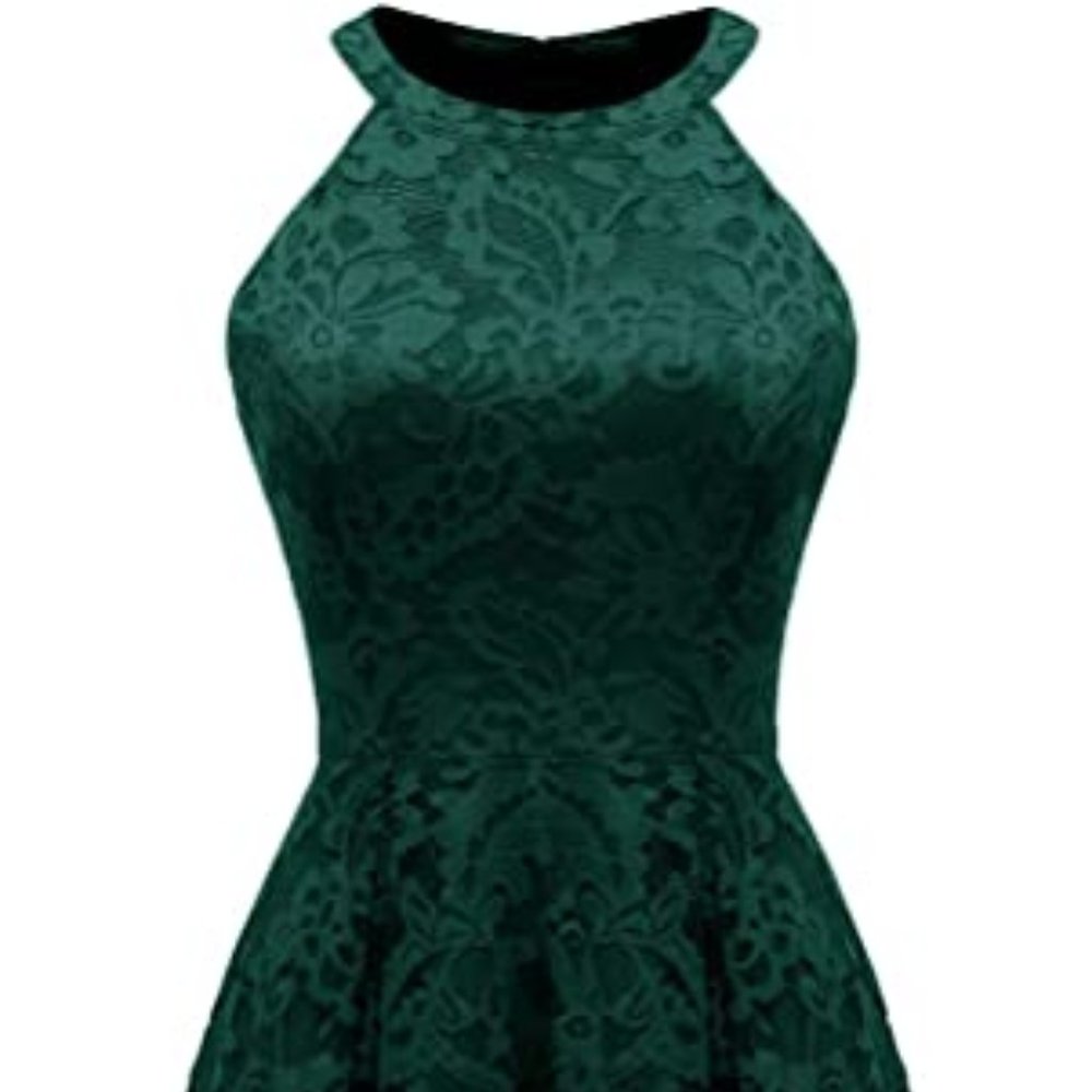 Dressystar Women's Halter Floral Lace Cocktail Party Dress Hi-Lo Dress